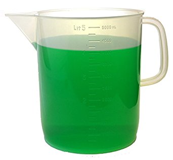 Eisco Labs 5 Liter Polypropylene Beaker with Handle and Spout, 250ml graduations