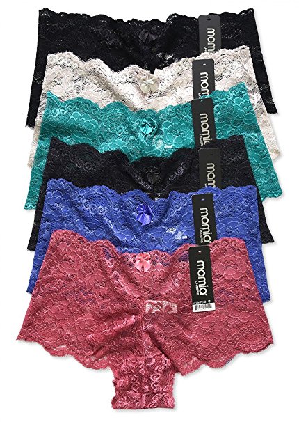 MaMia 6 Pack of Women's Lace Boyshort Panties