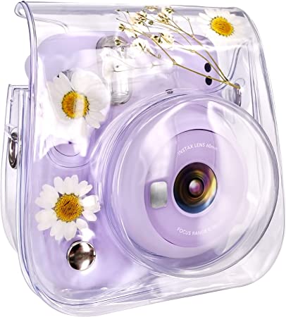 Elvam Camera Case Bag Purse Compatible with Fujifilm Mini 11 / Mini 9 / Mini 8 / 8  Instant Camera with Detachable Adjustable Strap - (White Flower)