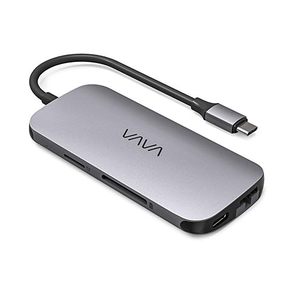 VAVA USB C Hub 8-in-1 Adapter with PD Power Delivery, 1Gbps Ethernet Port, SD Card Reader, 4K USB C to HDMI, 3 USB 3.0 Ports for MacBook Pro and Type C Windows Laptops-Grey (VC006)