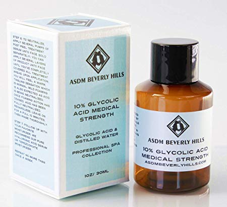 ASDM Beverly Hills Pure Unbuffered Glycolic Acid Peel 10% 1oz/30ml PRO Strength AHA Chemical Peel Treatment-Improved Formula, Alpha Hydroxy for Acne Scars,WrinkleS/Blackheads/Pores/Discoloration/Aging