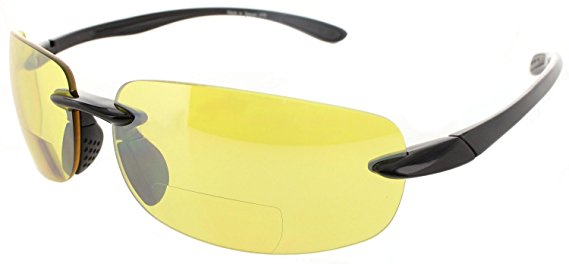 Maui Island Life Bifocal Sunglasses Rimless Wrap Sun Readers Lightweight TR90 Frame for Men and Women - Available in Polarized or Non Polarized Lens