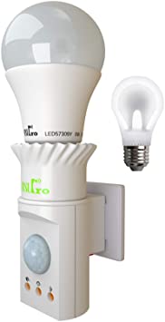 Motion Sensor Light Pro Motion Detector Socket Plug with Switch, 9W LED Bulb Warm