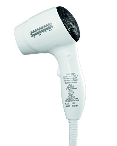 Hamilton Beach 8301 Wall Mount Hair Dryer, White, 1500W, 125V, 5.5" x 4.8" x 8.9"