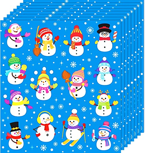 Christmas Snowman Stickers Winter Stickers Cartoon Snowman Holiday Stickers Assortment Snowflake Stickers Teacher Reward Stickers for Kids,14 Styles (224 Pieces)