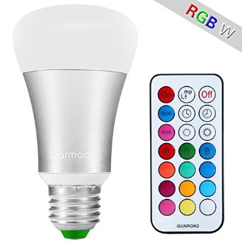 Warmoon 10W E26 Base A19 LED Bulbs,RGB   Daylight White 2-in-1, Dimmable with Remote Control, 60W Replacement,RGBW