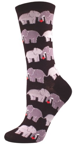 Socksmith Women's Socks Elephant Love Crew Black 1pair, Sock size 9-11