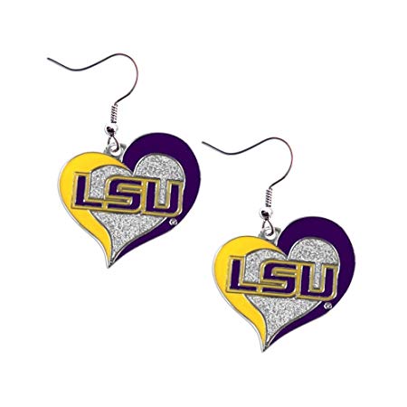 LSU Tigers Louisiana Swirl Heart Dangle Logo Earring Set NCAA Charm Gift