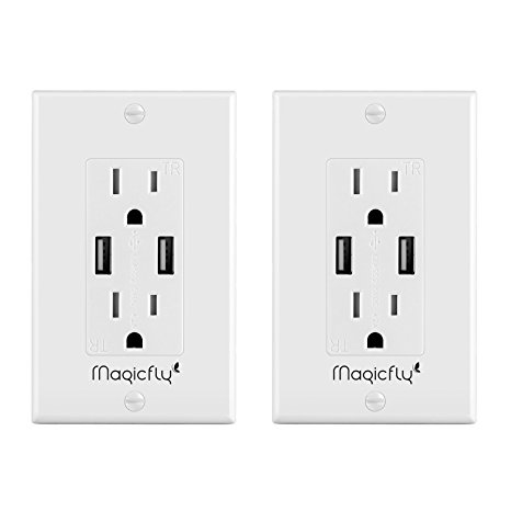 USB Wall Outlet, Magicfly 4A Ultra High Speed USB Charger Outlet 15 AmpTR Receptacle, Screwless Wall Plates, UL Listed, White, (2Pack)