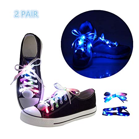 LKDEPO LED Shoelaces Light Up Nylon Shoe Laces with 3 Flashing Modes Lighting the Night