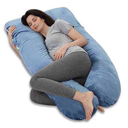 NiDream Bedding Pregnancy Pillow - U Shape - Maternity Pillow - for Pregnant Women - Sleeping and Full Body Support - with Washable Velvet Cover (55 Inch, Blue)