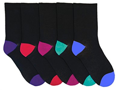 RJM Ladies 5 Pack Cotton Rich Socks Black with Multicoloured Heels & Toes 4-7