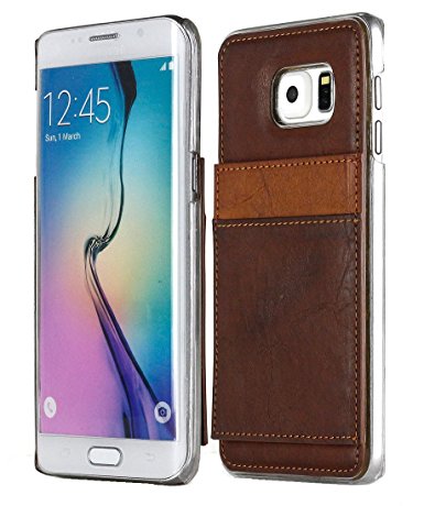 Galaxy S6 Edge Plus Case, Aceabove [KICKSTAND][Dark Brown] Slim Protective Leather Wallet Cover Case with Stand Feature and Credit Card ID Holders wallet case Samsung Galaxy S6 Edge  / Plus