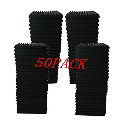 50Pack Acoustic Panels Studio Foam Wedges 1" X 12" X 12"Sound-proofing,Sound Absorption (50pcs, Black)