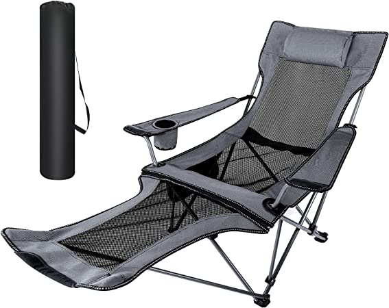 LAMA Folding Camping Chairs with Foot Rest, Adjustable Lounge Chair with Headrest & Cup Holders & Storage Bag, Portable Reclining Camping Chairs for Camping Fishing Picnics BBQ Outdoor (Blue)