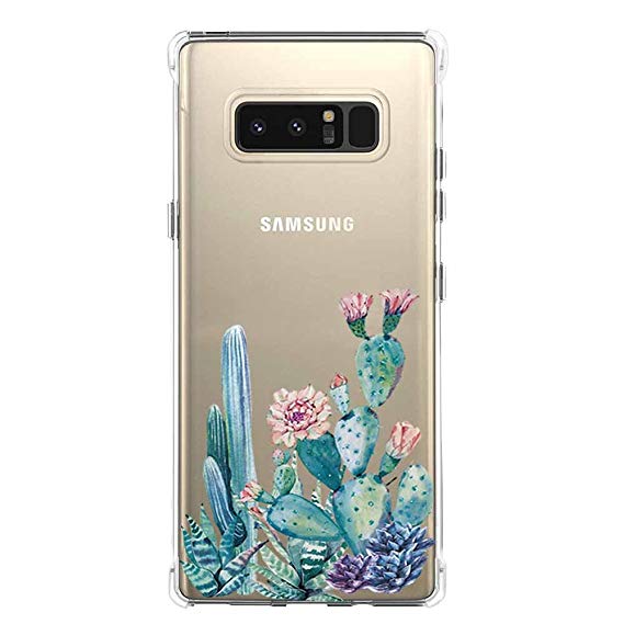 luolnh Galaxy Note 8 Case,Samsung Galaxy Note 8 Case with Flower, Slim Shockproof Clear Floral Pattern Soft Flexible TPU Back Cover for Samsung Galaxy Note 8 (Cactus)