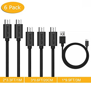Android Micro USB Charging Cable By SHARLLEN - Black 6 Pack