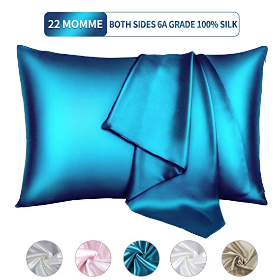 Winjoy Silk Pillowcase for Hair and Skin,22 Momme 100% Natural Mulberry Silk Pillowcases Standard Size with Hidden Zipper,Soft Breathable Both Sides Pure Silk,1Pack,Teal