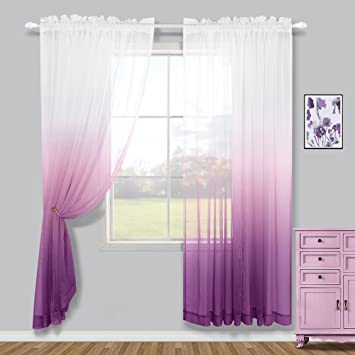 Girls Bedroom Curtains 2 Panels Set Purple Ombre Light Lavender Lilac Sheer Voile Curtains for Teen Girl Room Decor Closet Little Princess Canopy Bed Decorations 84 Inch Length Royal Purple