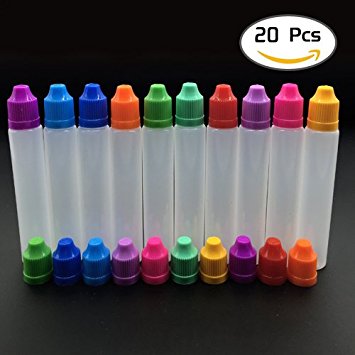 OTRMAX 30ML LDPE Squeezable Dropper Bottle with Childproof Cap & Long Thin Tip 20 Pcs (Mixed Colors)