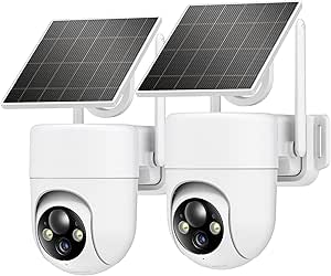 2K Solar Security Cameras Wireless Outdoor, 2PCS Outdoor Camera Wireless with 360° View, Cameras for Home Security with Color Night Vision/2-Way Audio, 2.4GHz Wi-Fi Only