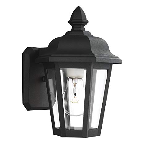 Sea Gull Lighting 8822-12 Brentwood One-Light Outdoor Wall Lantern with Clear Glass Panels, Black Finish