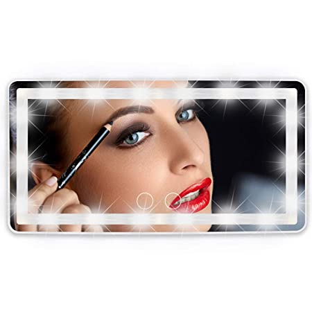 Car Visor Vanity Mirror,Car Makeup Mirror with 60 LED Lights,Car Cosmetic Mirror with Built-in Battery,Rechargeable Touch Screen LED Makeup Travel Mirror,3 Light Mode Dimmable (with Battery, White)