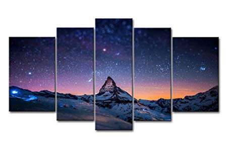 Fresh Look Color 5 Piece Wall Art Picture Starry Night Sky Over The Mountains Prints On Canvas The Landscape Pictures Oil For Home Modern Decoration Print Decor For Living Room