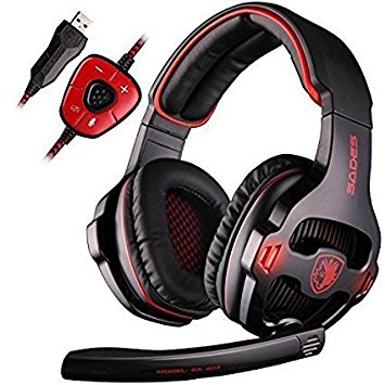 [New Updated PC Gaming Headphones]SADES SA903 USB 7.1 Stereo Surround Computer Gaming Headset with Microphone,Volume Control(Black and Red)