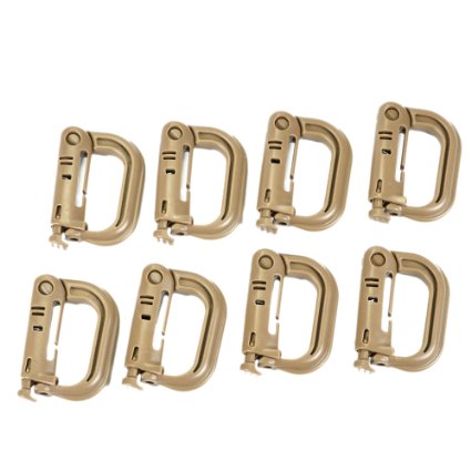 Shootmy 8 Packs Multipurpose D-Ring Locking for Molle Webbing, Replacement Lock, High Strength Lightweight Plastic,(Coyote Brown)