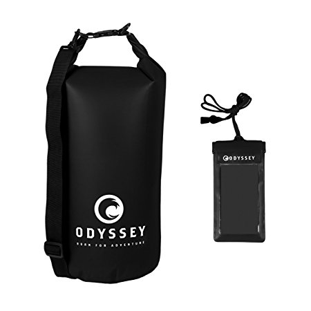 Odyssey Waterproof Roll Top Dry Bag w/ Free Waterproof Cell Phone Case - Compression Sack Keeps Gear Dry for Kayaking, Beach, Rafting, Boating, Hiking, Camping and Fishing