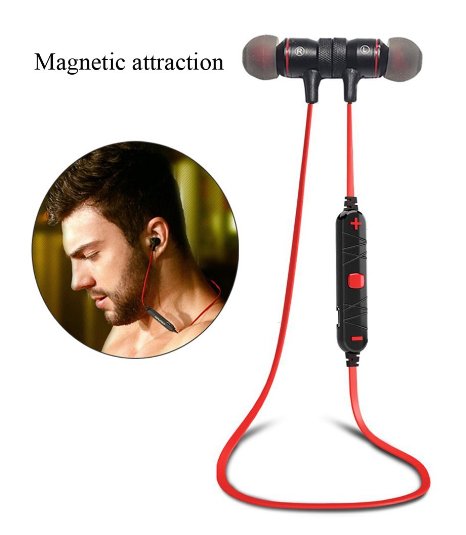 Bluetooth Earbuds Magnet Wearable V40 Wireless Hands Free Headphones Lightweight Sweatproof Bluetooth Stereo Sports Headset Earphones In-Ear Noise Isolating Headphones with Microphone-Red