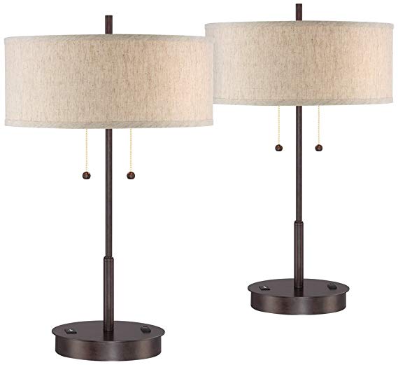 Nikola Bronze Accent Metal Table Lamp with USB Port Set of 2