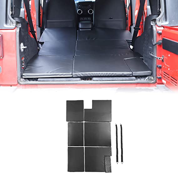 JeCar Back Seat Bed Car Folding Mattress Portable Travel Camping Sleeping Pad Trunk Cushion for 2007-2017 Jeep Wrangler JK Unlimited 4 Doors, Black (7 PCs)