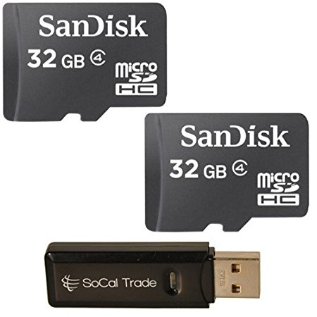 Sandisk 32GB x2 MicroSD HC Memory Card, Class 4 with SoCal Trade (tm) MicroSD HC XC & SD HC XC Dual Slot Card Reader