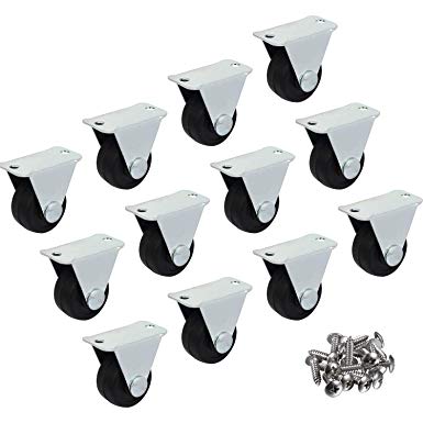 Gizhome 12 Pack 1-inch Dia Rubber Single Wheel Rigid Non-Swivel Top Plate Fixed Casters