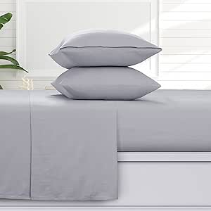 Tribeca Living Solid Flannel Queen Sheet Set, Super Soft 100% Cotton, Extra Deep Pockets, Grey