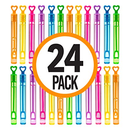 Prextex Pack of 24 Mini Touchable Bubble Wands Neon Colored Heart Shaped Fun Party Favor, Summer Toy for Kids