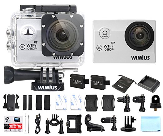 WiMiUS Sports Camera 1080P WiFi 2.0'' Waterproof Action Camera 12MP HD Camcorder 170° wide-angle Bonuses(Q2-Silver)