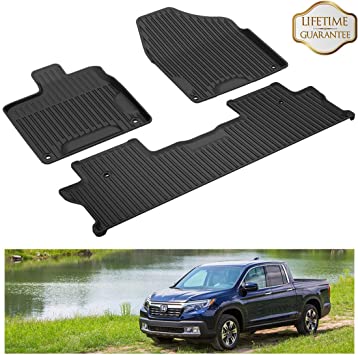 KIWI MASTER Floor Mats Compatible for 2017-2020 Honda Ridgeline All Weather Protector Mat Liners Front Rear 2 Row Seat TPE Slush Liner Black 08P17-T6Z-100