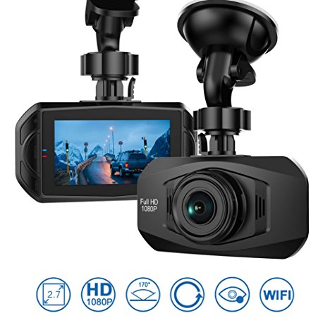 HiCool Car Dash Cam, Full HD 1080P 170° Wide Angle Dashboard Camera Recorder with WDR, Built-in WiFi, G-Sensor, Sony Sensor HD Night Vision 2.7"LCD Parking Monitor