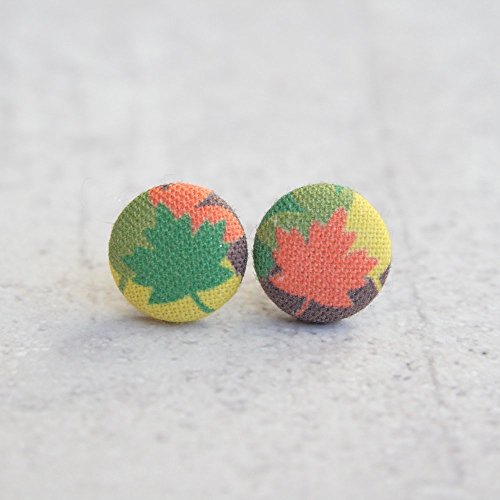 Fall Leaves Fabric Button Earrings