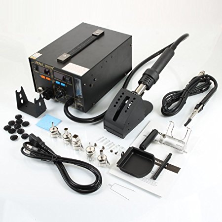 YiHUA-968DB  Soldering Station Digital Hot Air Rework Station Vacuum with Nozzle & IC Pick-up Black