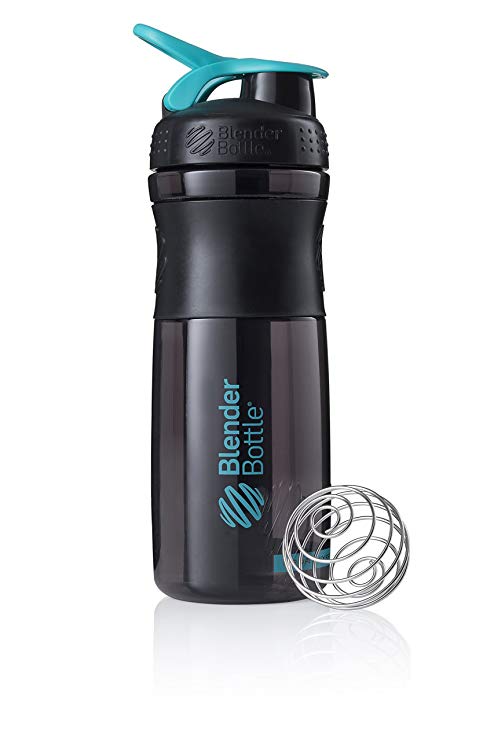 BlenderBottle SportMixer Tritan Grip Shaker Bottle, Transparent Black/Teal, 28-Ounce