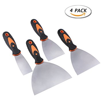 Unime 4 Pieces Drywall Taping Knife and Scrapper Set, Includes 1-1/2 Inch Stiff Putty Knife, 3 Inch Stiff Steel Metal Wall Scraper, 4 Inch Drywall Flexible Steel Taping Knife, 6 Inch Taping Knife