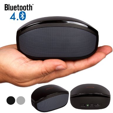 Bluetooth Speakers, Alpatronix® [AX400] Universal Mini Portable Wireless 6-Watt Stereo Speaker with Built-in Mic, Passive Subwoofer, Powerful 6W Sound, Volume/Playback Controls, Bluetooth 4.0 for Indoor/Outdoor Compatible with iPhones, iPads, Android Smartphones, Tablets, Laptops, Computers [12  Hours of Playback Time] - (Black)