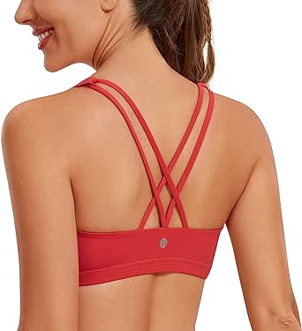 CRZ YOGA Women's Low Impact Strappy Sports Bra - Low Cut Wirefree Padded Yoga Bra Criss Cross Back