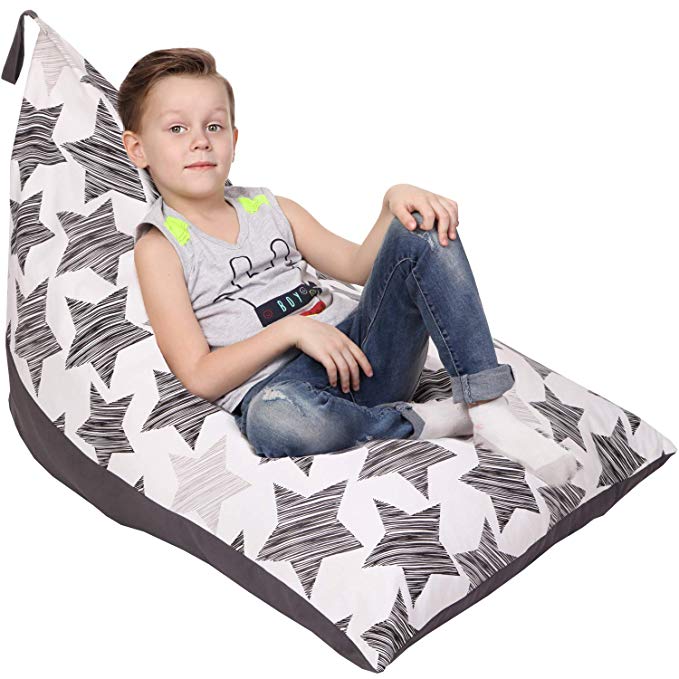 Stuffed Animal Storage Bean Bag - Cover Only - Large Triangle Beanbag Chair for Kids - 180+ Plush Toys Holder - Floor Pillows Organizer for Boys and Girls - 100% Cotton Canvas - Hatch Stars