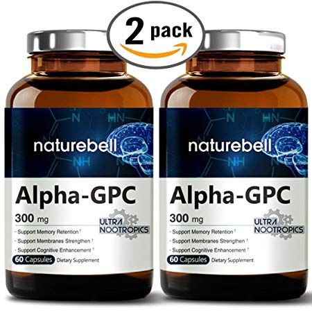 Alpha GPC Choline Supplement, 600mg Per Serving, 60 Capsules, Powerfully Enhances Memory Function & Strengthens Membranes. Pharmaceutical Grade, Non-GMO, Soy-Free and Made in USA. (2 Pack)