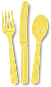 Unique Industries Plastic Silverware Set for 6 Guests (18 Pieces), 18ct, Soft Yellow